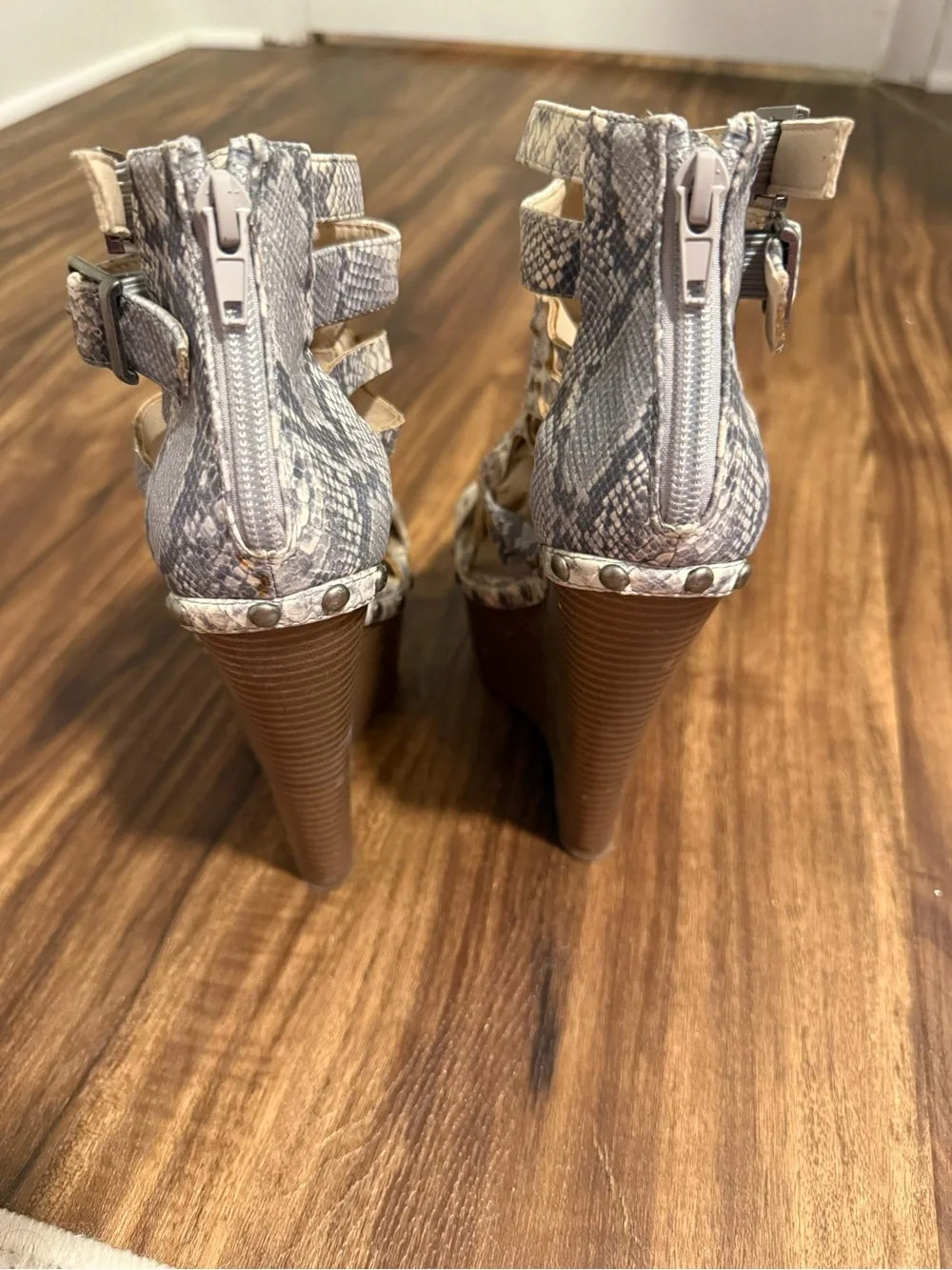 JustFab Snakeskin Print Gladiator Wedge